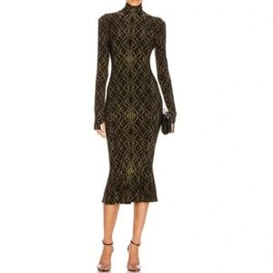 Norma Kamali Long Sleeve Turtleneck Midi Dress in Black and Olive EUC XS